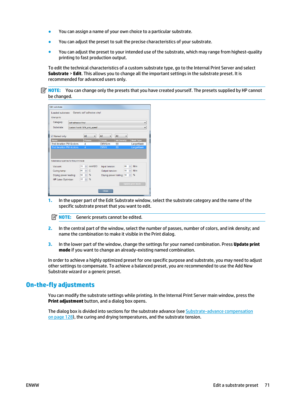 On-the-fly adjustments | HP Latex 3000 Printer User Manual | Page 77 / 312
