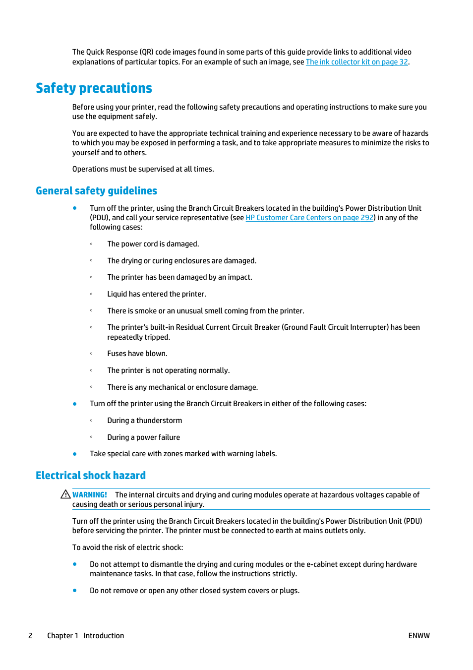 Safety precautions, General safety guidelines, Electrical shock hazard | HP Latex 3000 Printer User Manual | Page 8 / 312