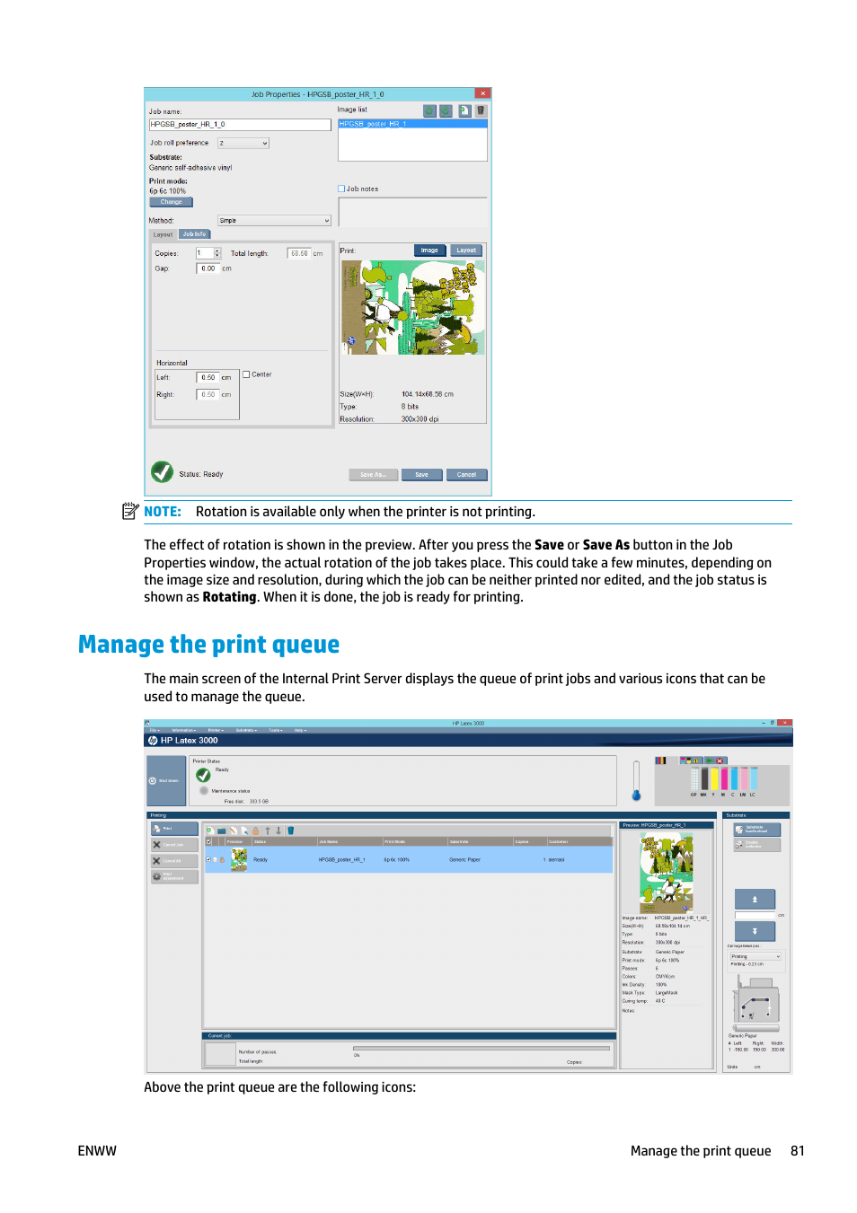 Manage the print queue | HP Latex 3000 Printer User Manual | Page 87 / 312