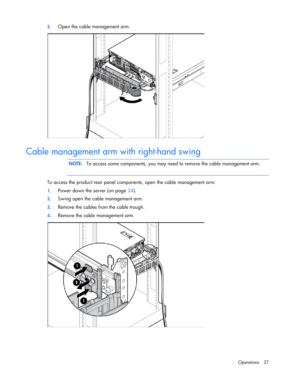 Cable management arm with right-hand swing | HP ProLiant DL380 G7 Server User Manual | Page 27 / 127