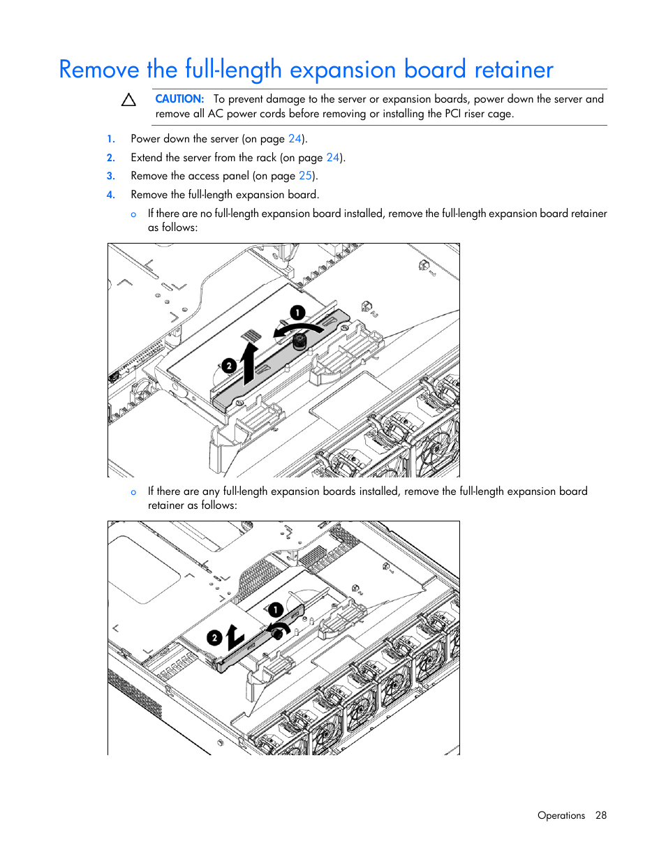 Remove the full-length expansion board retainer | HP ProLiant DL380 G7 Server User Manual | Page 28 / 127