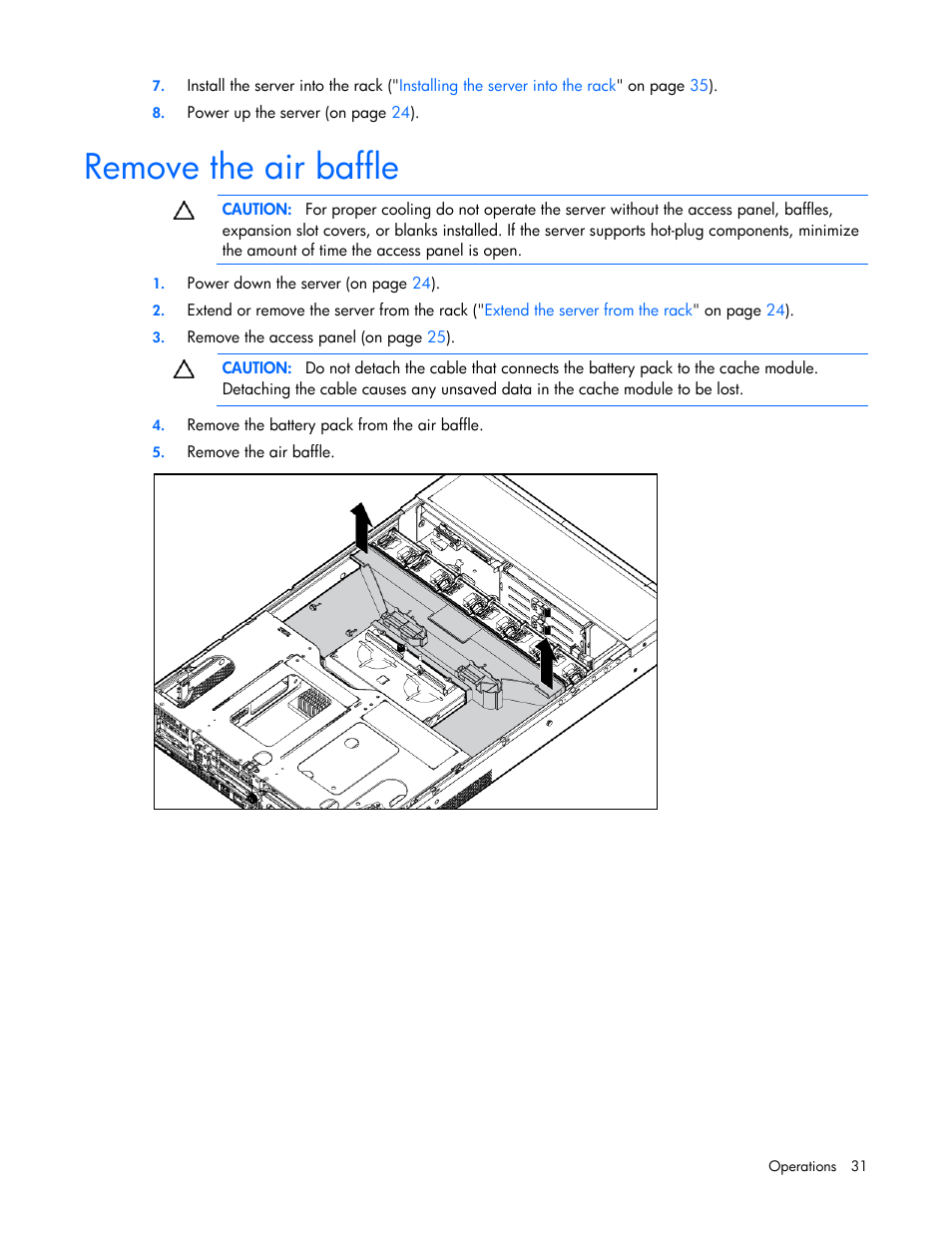 Remove the air baffle | HP ProLiant DL380 G7 Server User Manual | Page 31 / 127