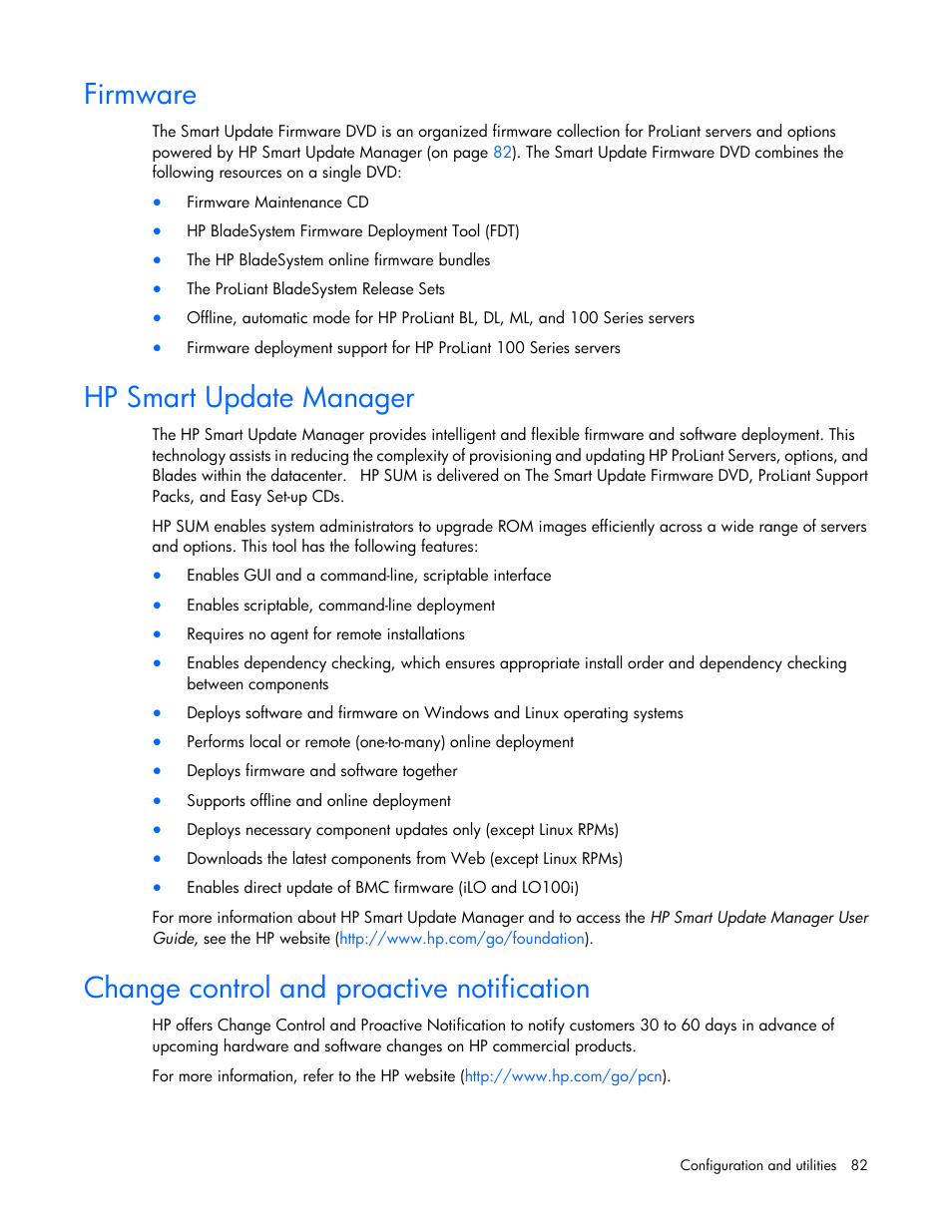 Firmware, Hp smart update manager, Change control and proactive notification | HP ProLiant DL380 G7 Server User Manual | Page 82 / 127