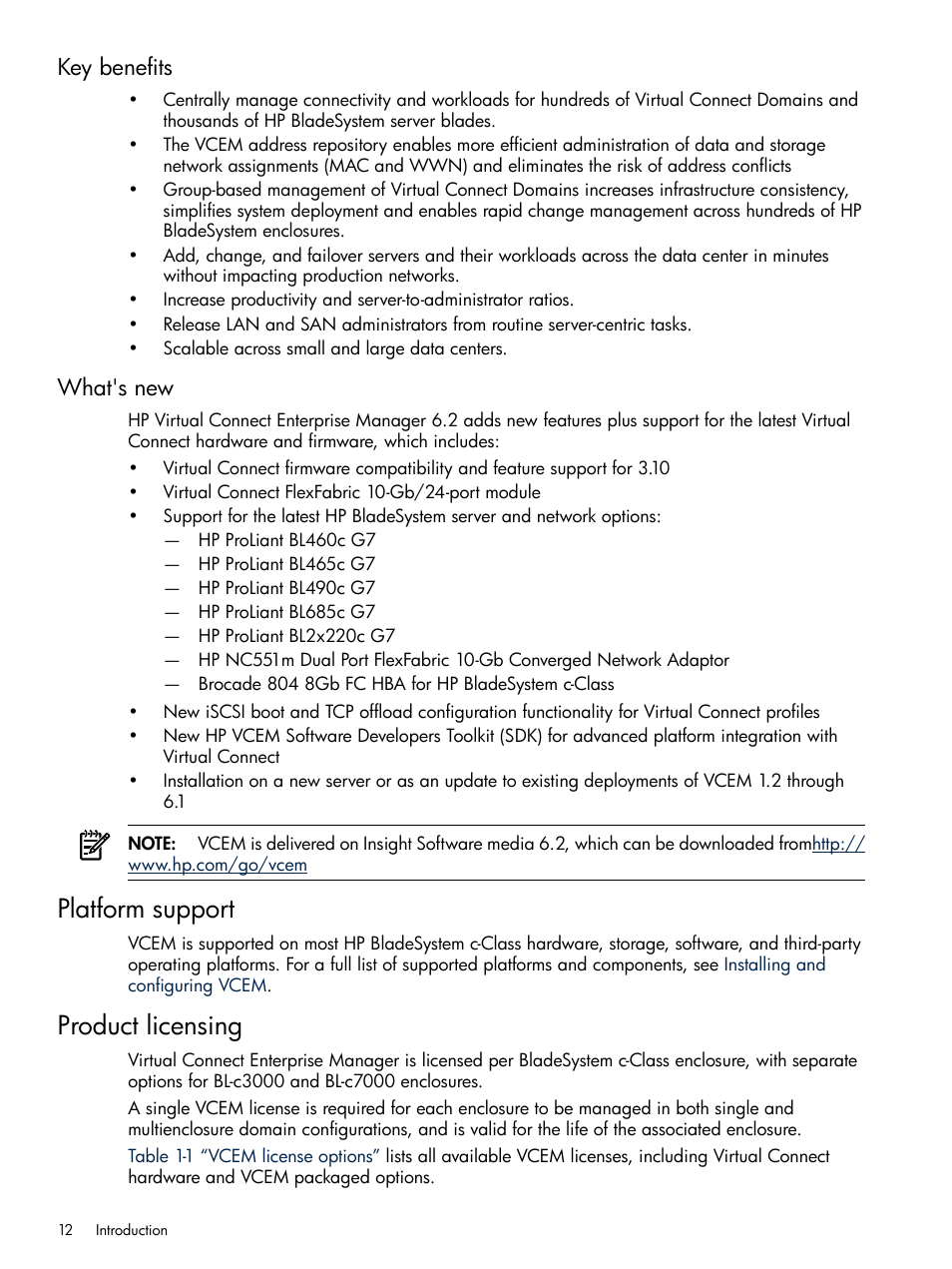 Key benefits, What's new, Platform support | Product licensing, Key benefits what's new, Platform support product licensing | HP Insight Management-Software User Manual | Page 12 / 129