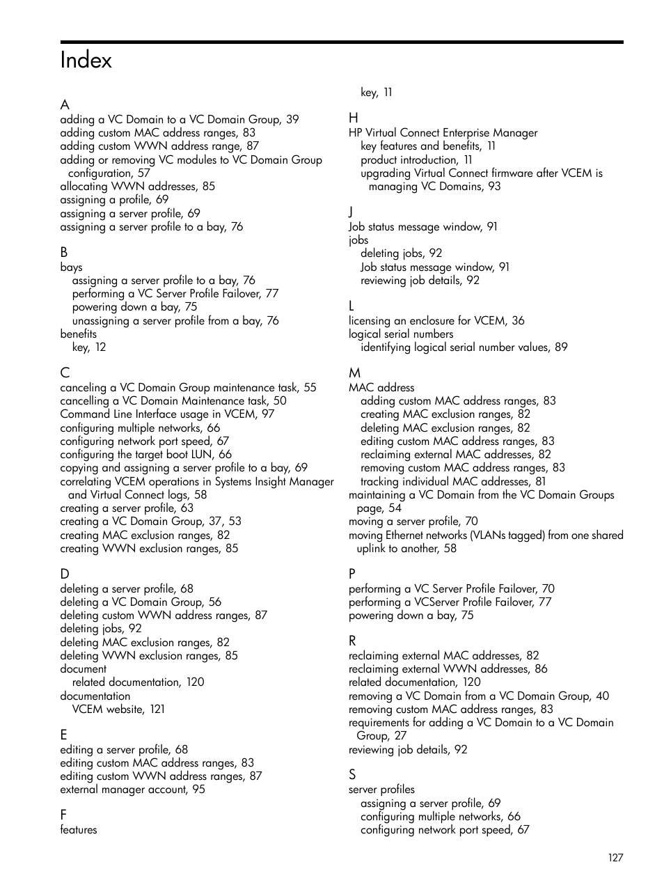 Index | HP Insight Management-Software User Manual | Page 127 / 129