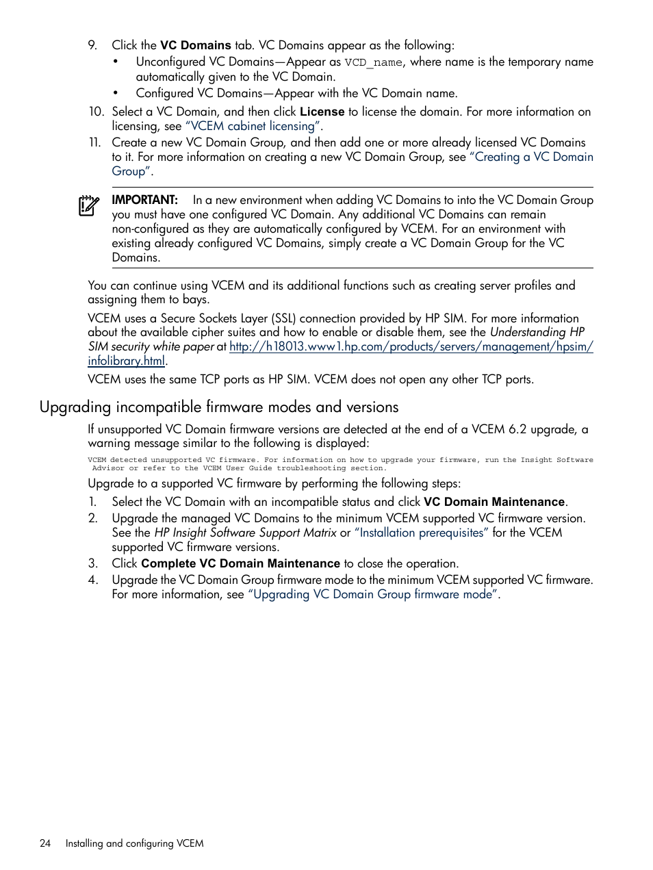 Upgrading incompatible firmware modes and versions | HP Insight Management-Software User Manual | Page 24 / 129