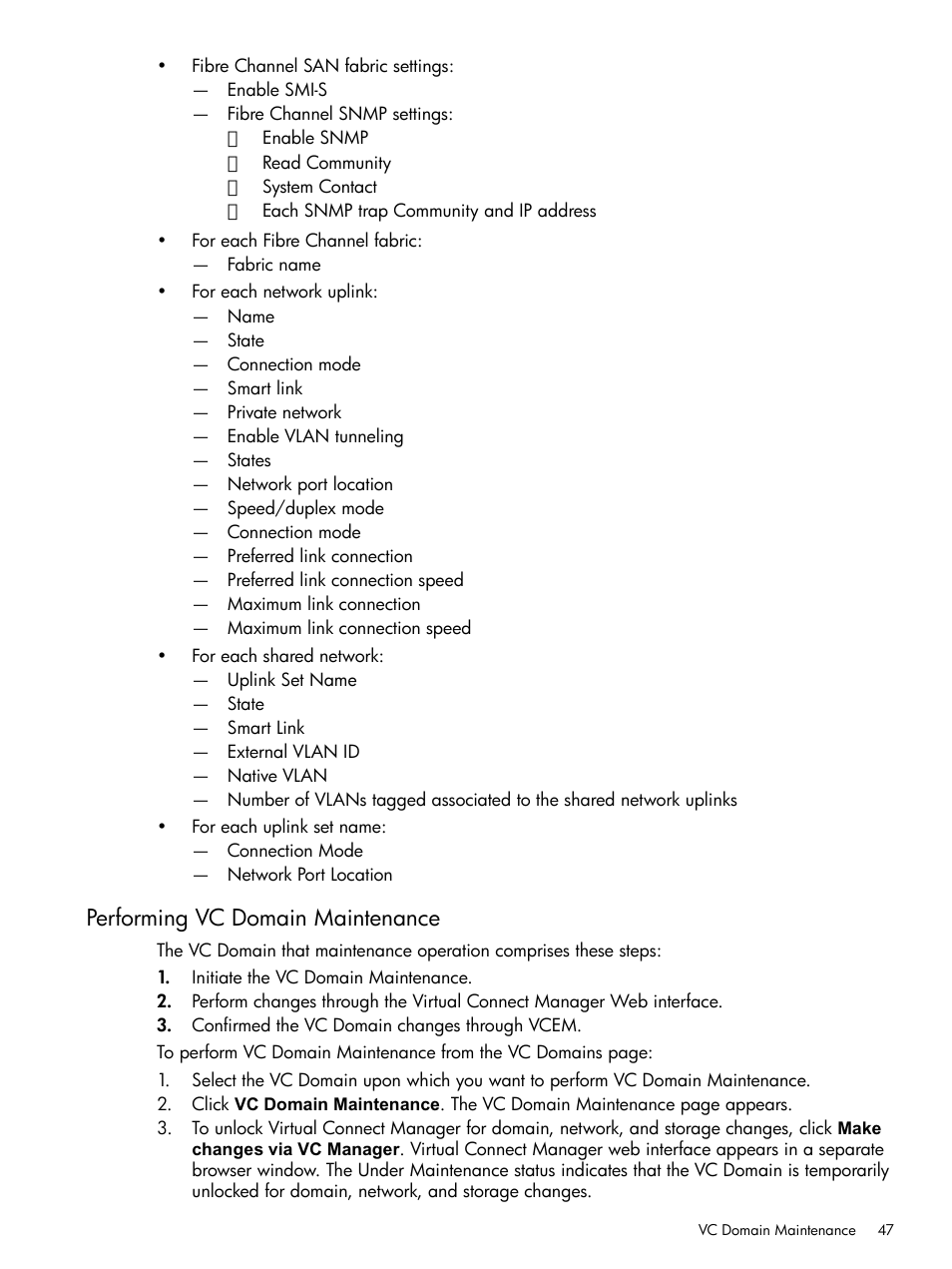 Performing vc domain maintenance | HP Insight Management-Software User Manual | Page 47 / 129