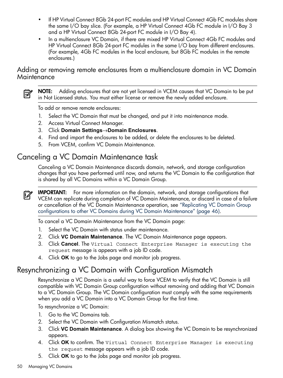 Canceling a vc domain maintenance task | HP Insight Management-Software User Manual | Page 50 / 129