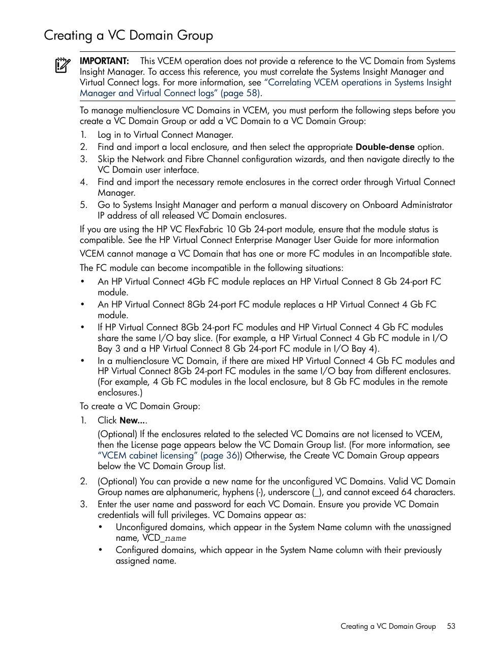 Creating a vc domain group | HP Insight Management-Software User Manual | Page 53 / 129