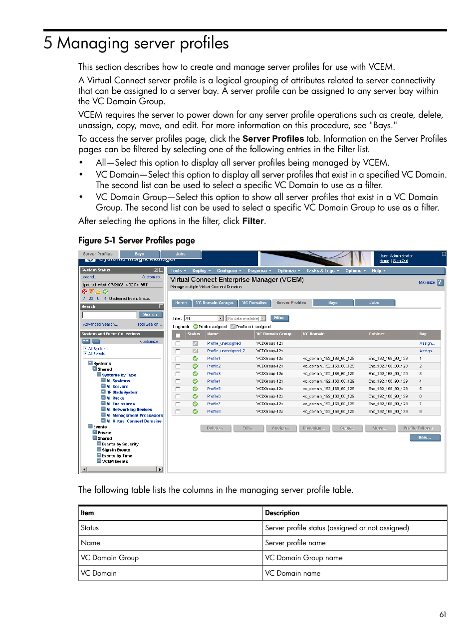 5 managing server profiles | HP Insight Management-Software User Manual | Page 61 / 129