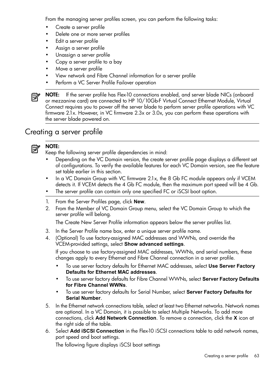 Creating a server profile | HP Insight Management-Software User Manual | Page 63 / 129