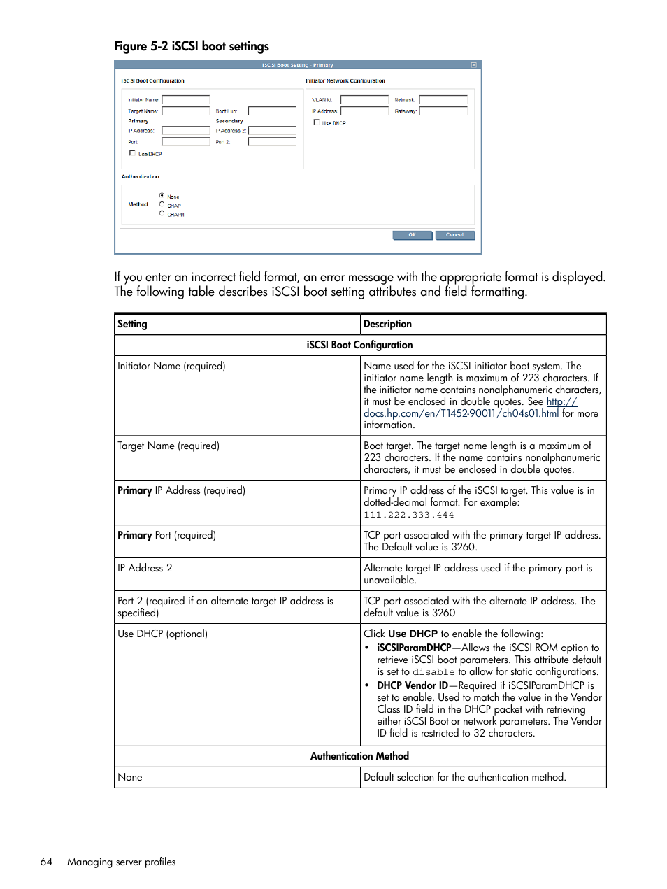 Iscsi boot settings | HP Insight Management-Software User Manual | Page 64 / 129