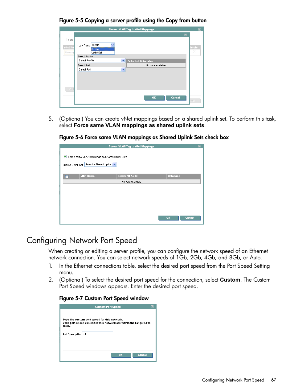 Configuring network port speed, Custom port speed window | HP Insight Management-Software User Manual | Page 67 / 129