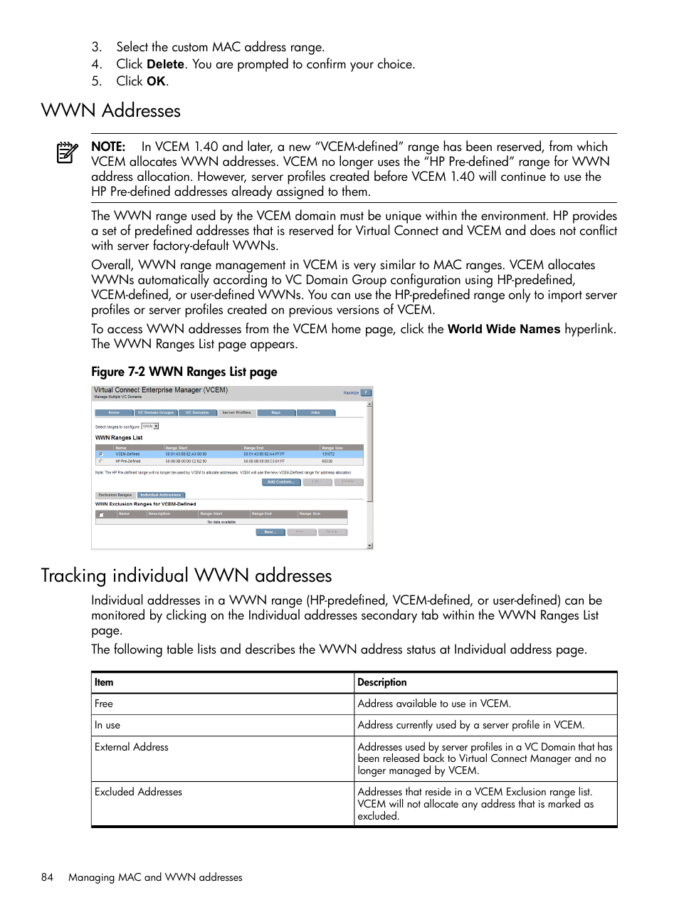 Wwn addresses, Tracking individual wwn addresses, Wwn addresses tracking individual wwn addresses | HP Insight Management-Software User Manual | Page 84 / 129