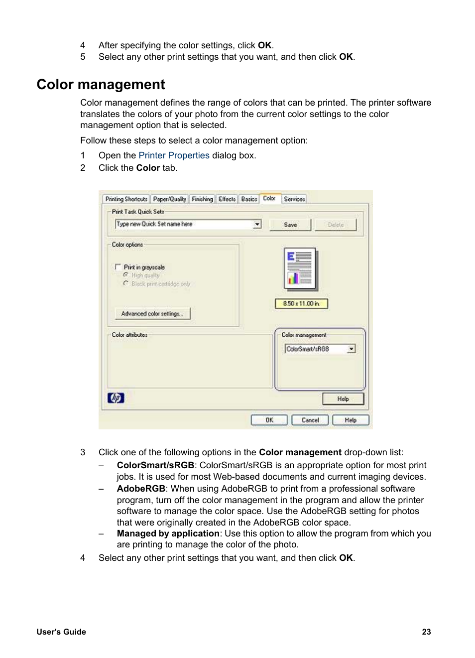 Color management | HP Deskjet 5740 Color Inkjet Printer User Manual | Page 25 / 100