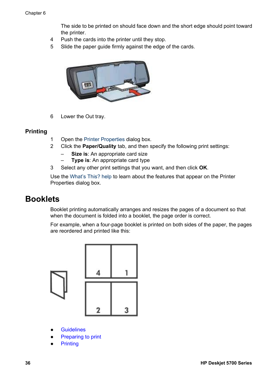 Printing, Booklets | HP Deskjet 5740 Color Inkjet Printer User Manual | Page 38 / 100