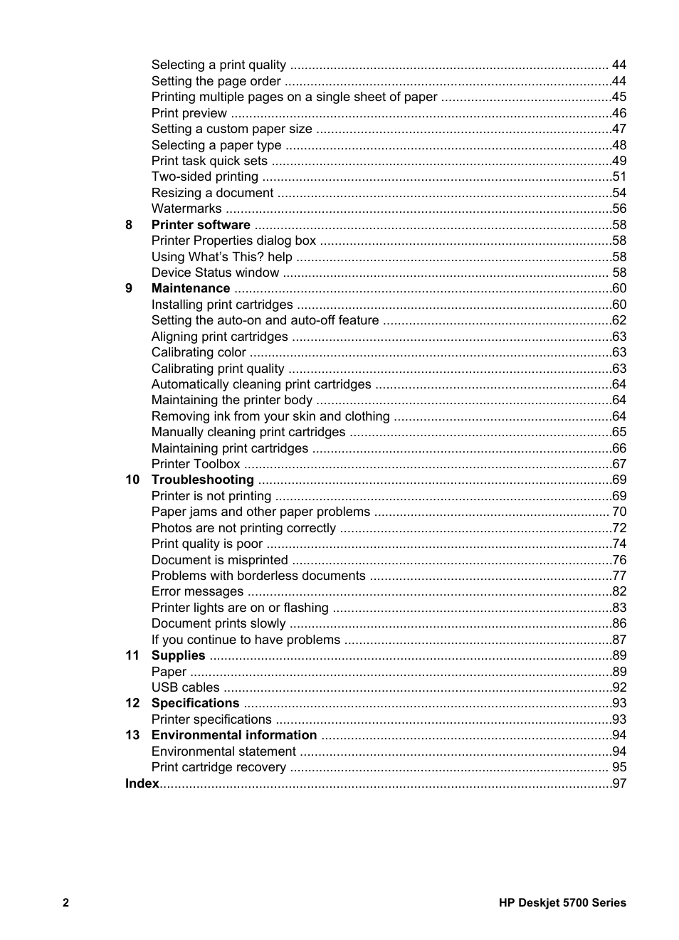 HP Deskjet 5740 Color Inkjet Printer User Manual | Page 4 / 100
