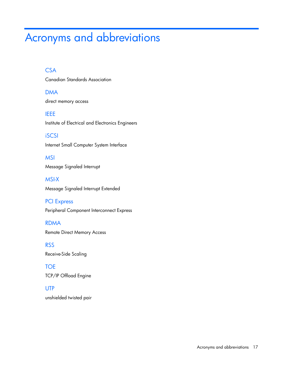 Acronyms and abbreviations | HP NC510C PCI-E 10 Gigabit Server Adapter User Manual | Page 17 / 18