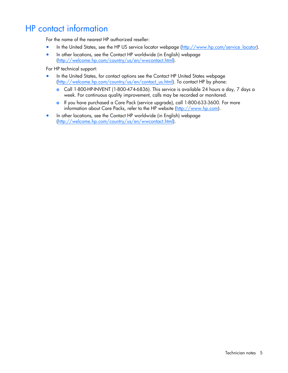 Hp contact information | HP NC510C PCI-E 10 Gigabit Server Adapter User Manual | Page 5 / 18