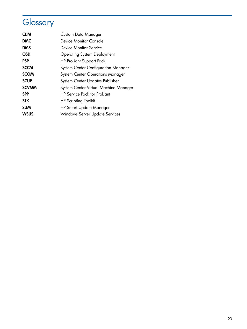 Glossary | HP OneView for Microsoft System Center User Manual | Page 23 / 23