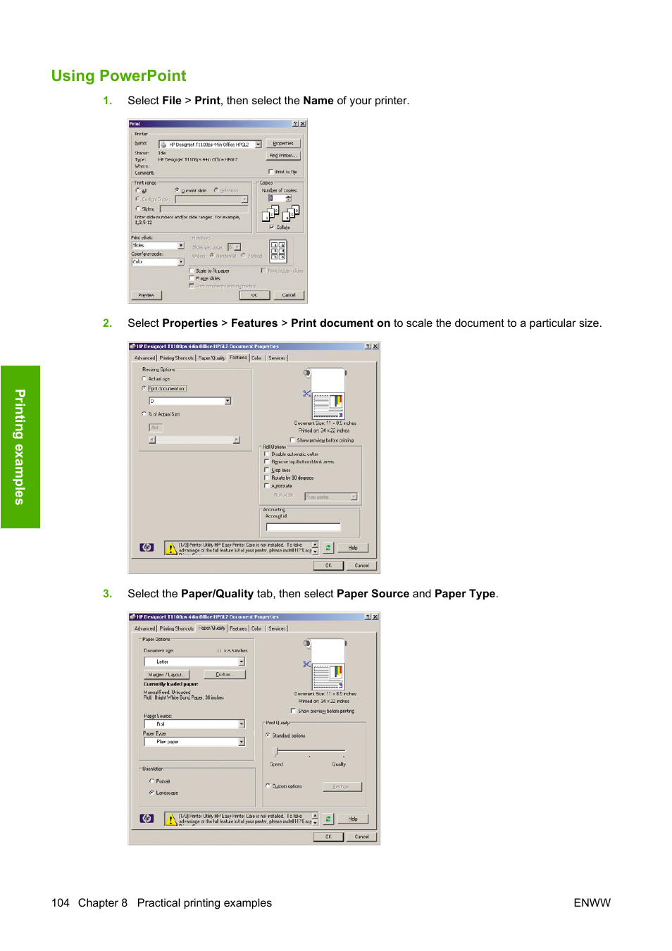 Using powerpoint | HP Designjet T1100 MFP series User Manual | Page 116 / 220