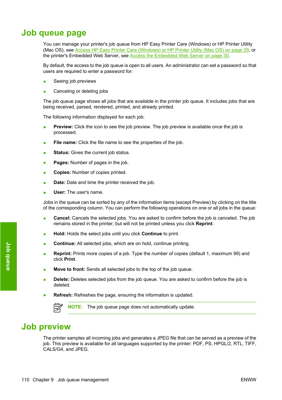 Job preview, Job queue page | HP Designjet T1100 MFP series User Manual | Page 122 / 220