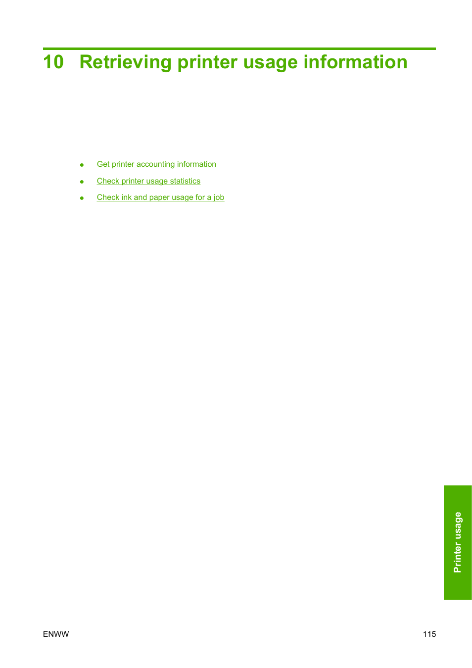 Retrieving printer usage information, 10 retrieving printer usage information | HP Designjet T1100 MFP series User Manual | Page 127 / 220