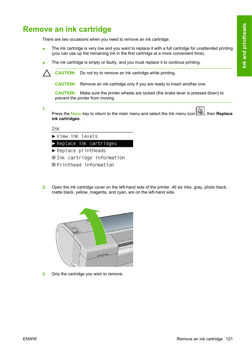 Remove an ink cartridge | HP Designjet T1100 MFP series User Manual | Page 133 / 220