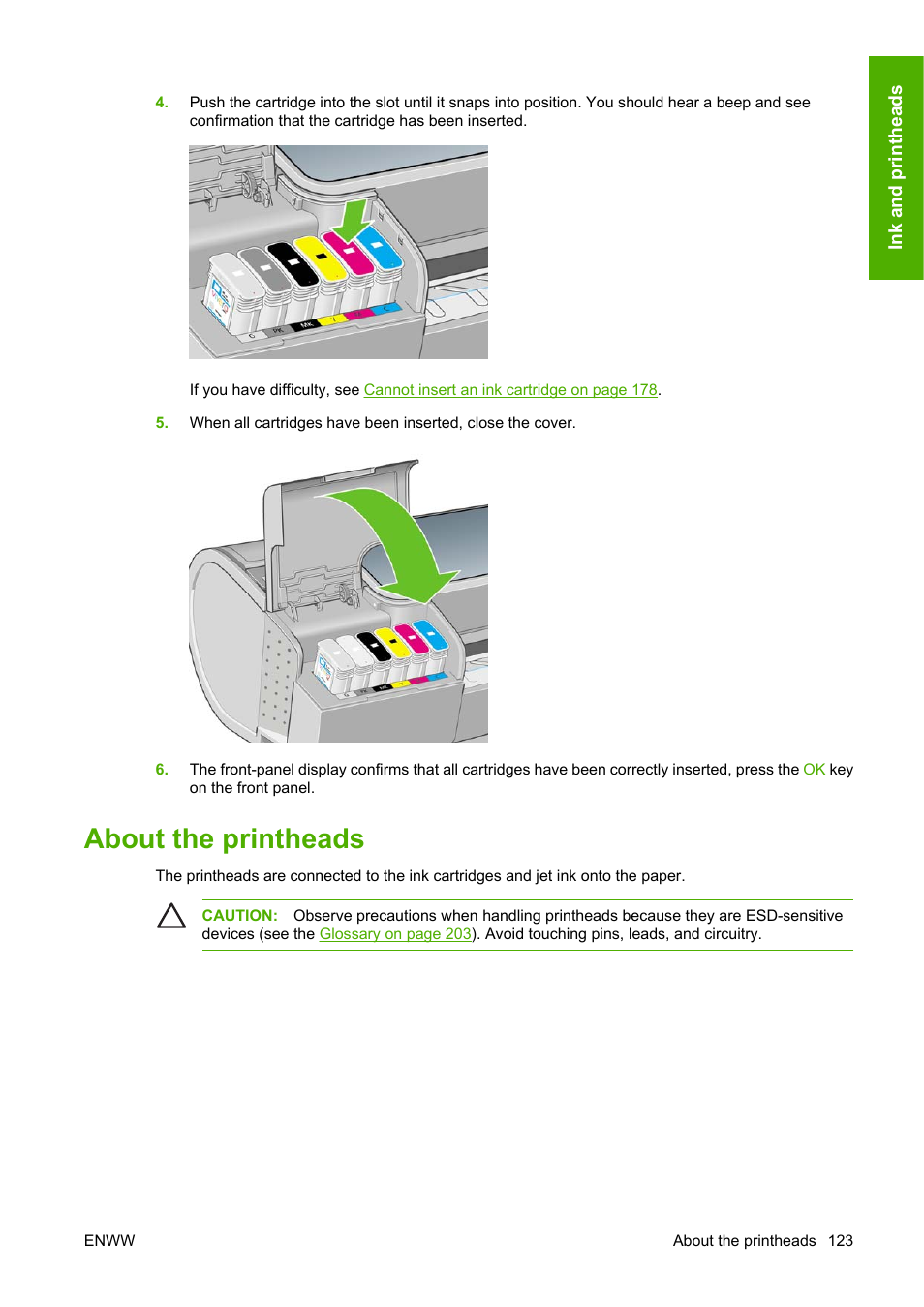 About the printheads | HP Designjet T1100 MFP series User Manual | Page 135 / 220