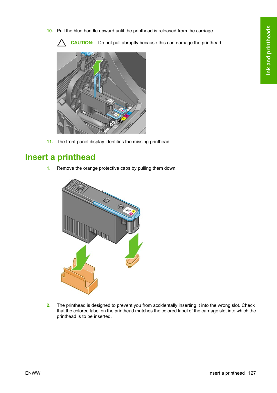 Insert a printhead | HP Designjet T1100 MFP series User Manual | Page 139 / 220