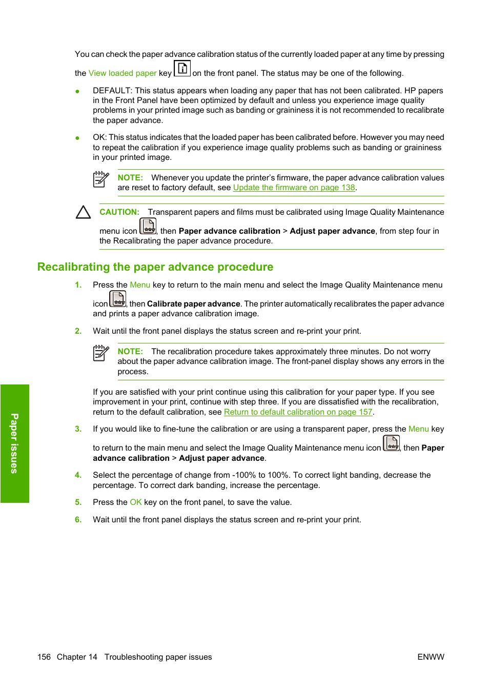 Recalibrating the paper advance procedure | HP Designjet T1100 MFP series User Manual | Page 168 / 220
