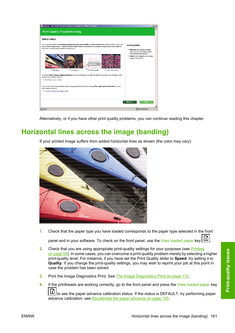 Horizontal lines across the image (banding) | HP Designjet T1100 MFP series User Manual | Page 173 / 220