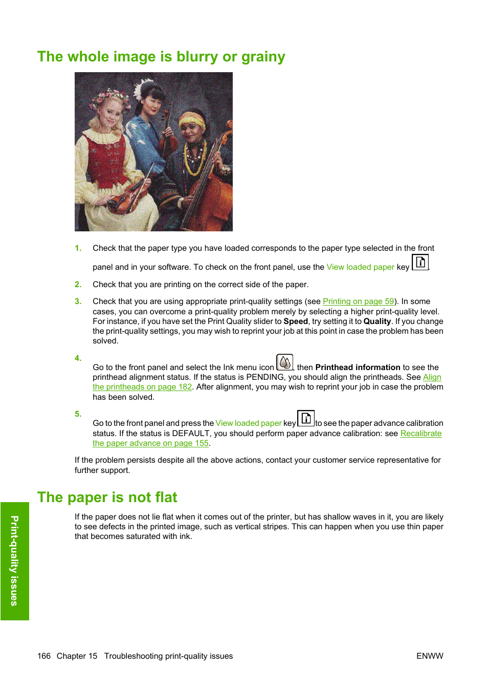 The whole image is blurry or grainy, The paper is not flat | HP Designjet T1100 MFP series User Manual | Page 178 / 220