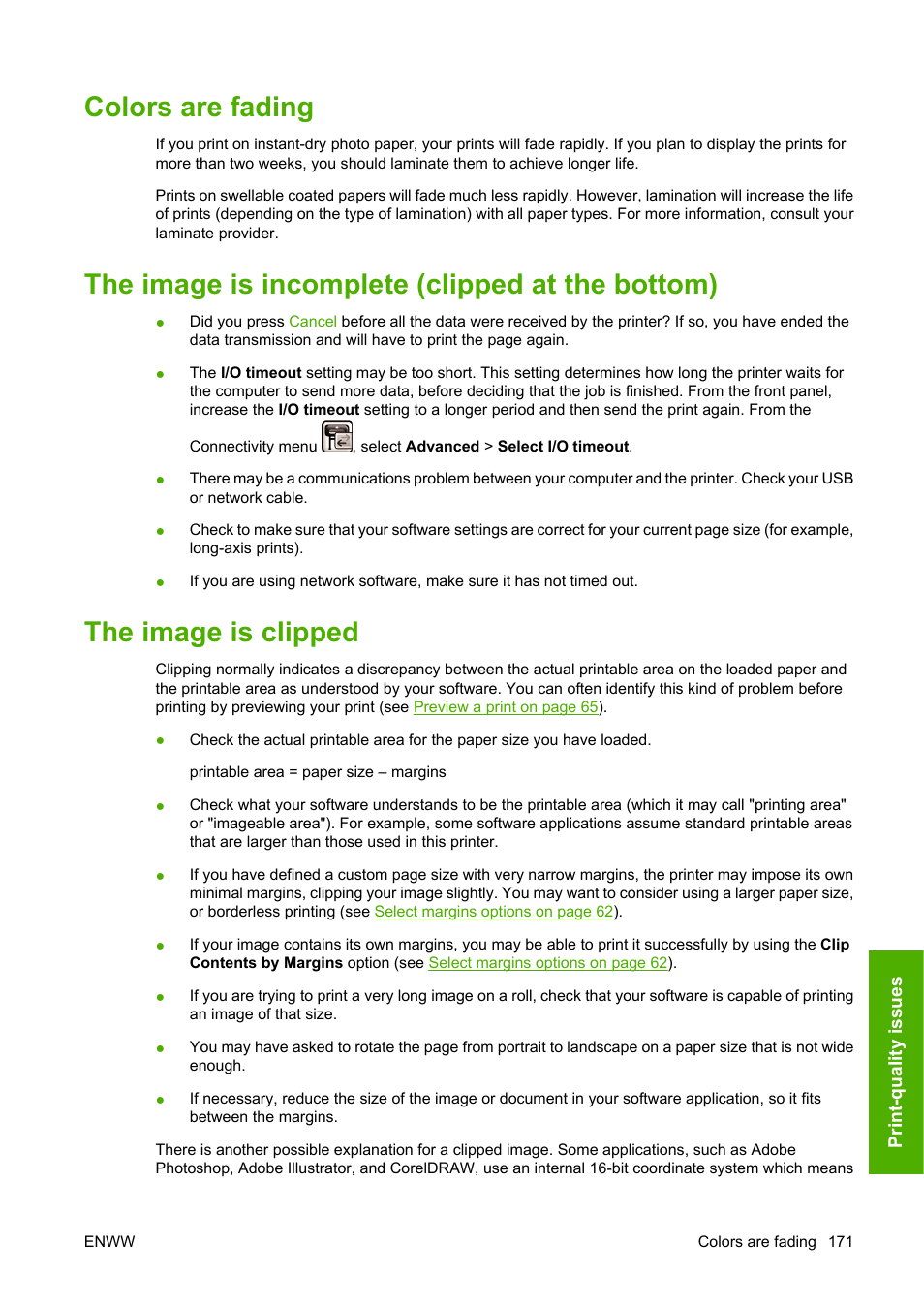 Colors are fading, The image is incomplete (clipped at the bottom), The image is clipped | HP Designjet T1100 MFP series User Manual | Page 183 / 220