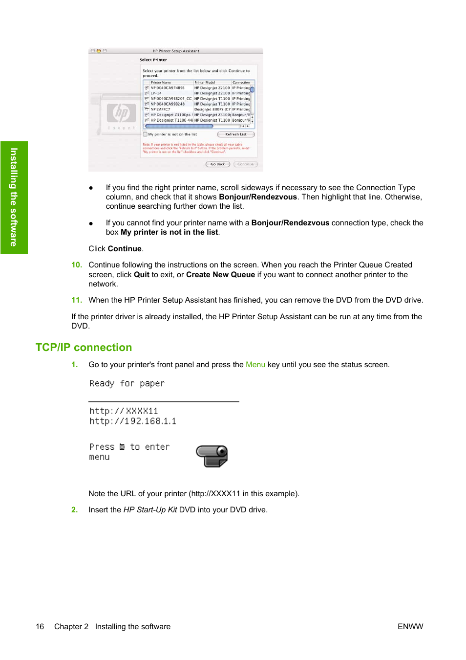 Tcp/ip connection | HP Designjet T1100 MFP series User Manual | Page 28 / 220