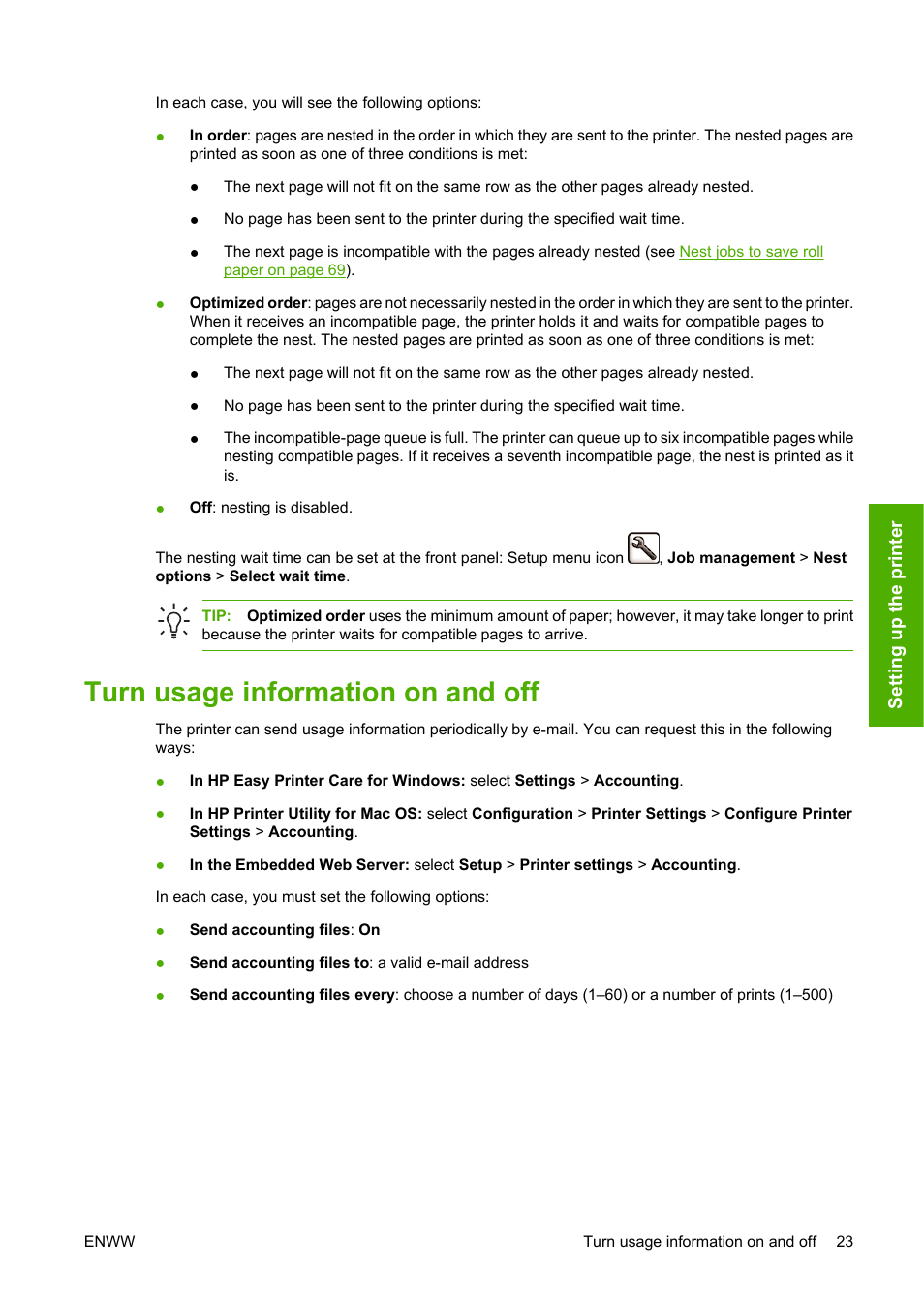 Turn usage information on and off | HP Designjet T1100 MFP series User Manual | Page 35 / 220