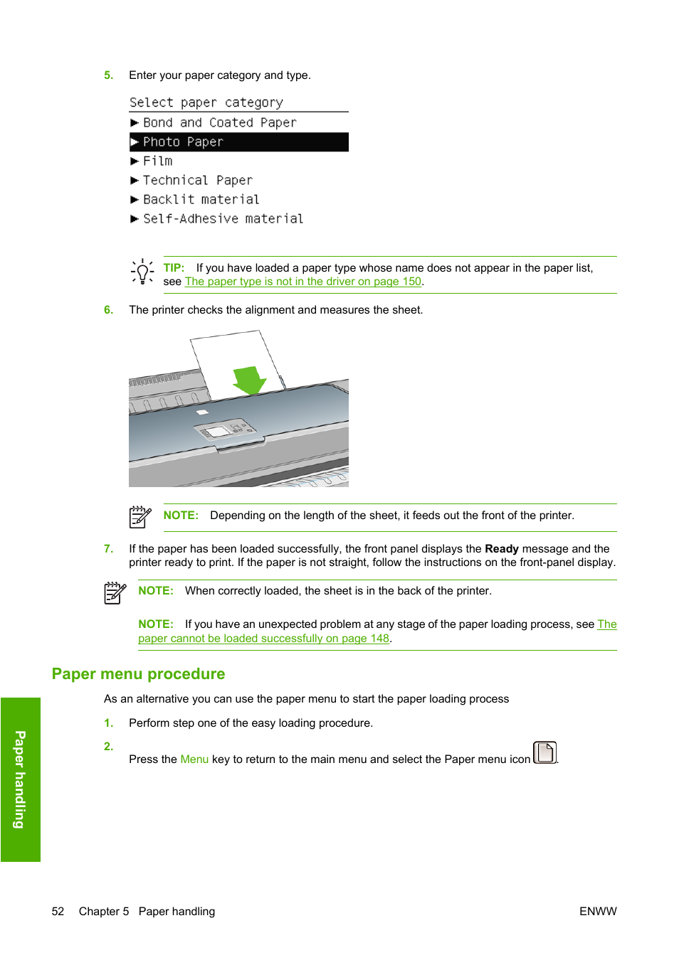 Paper menu procedure | HP Designjet T1100 MFP series User Manual | Page 64 / 220