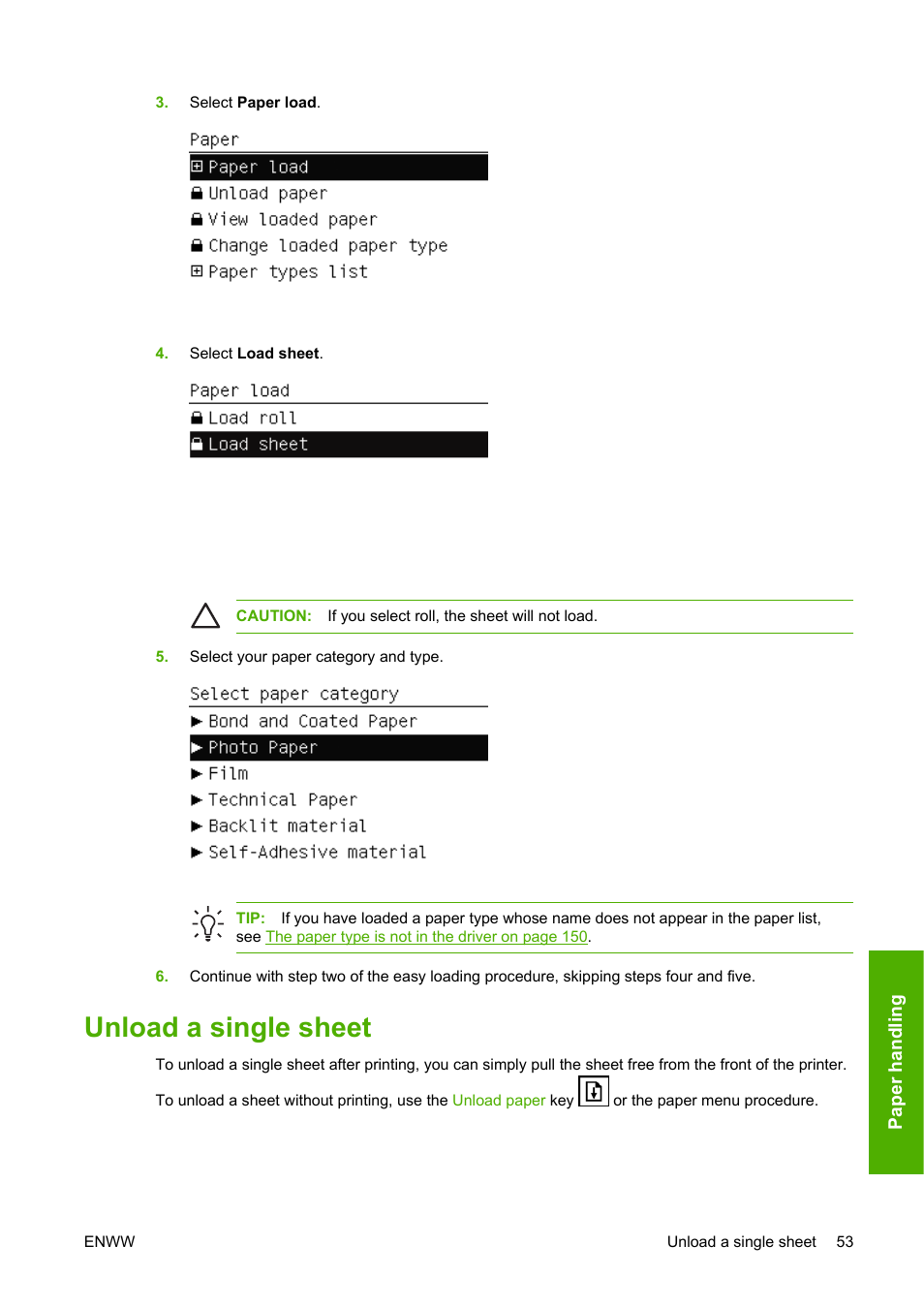 Unload a single sheet | HP Designjet T1100 MFP series User Manual | Page 65 / 220