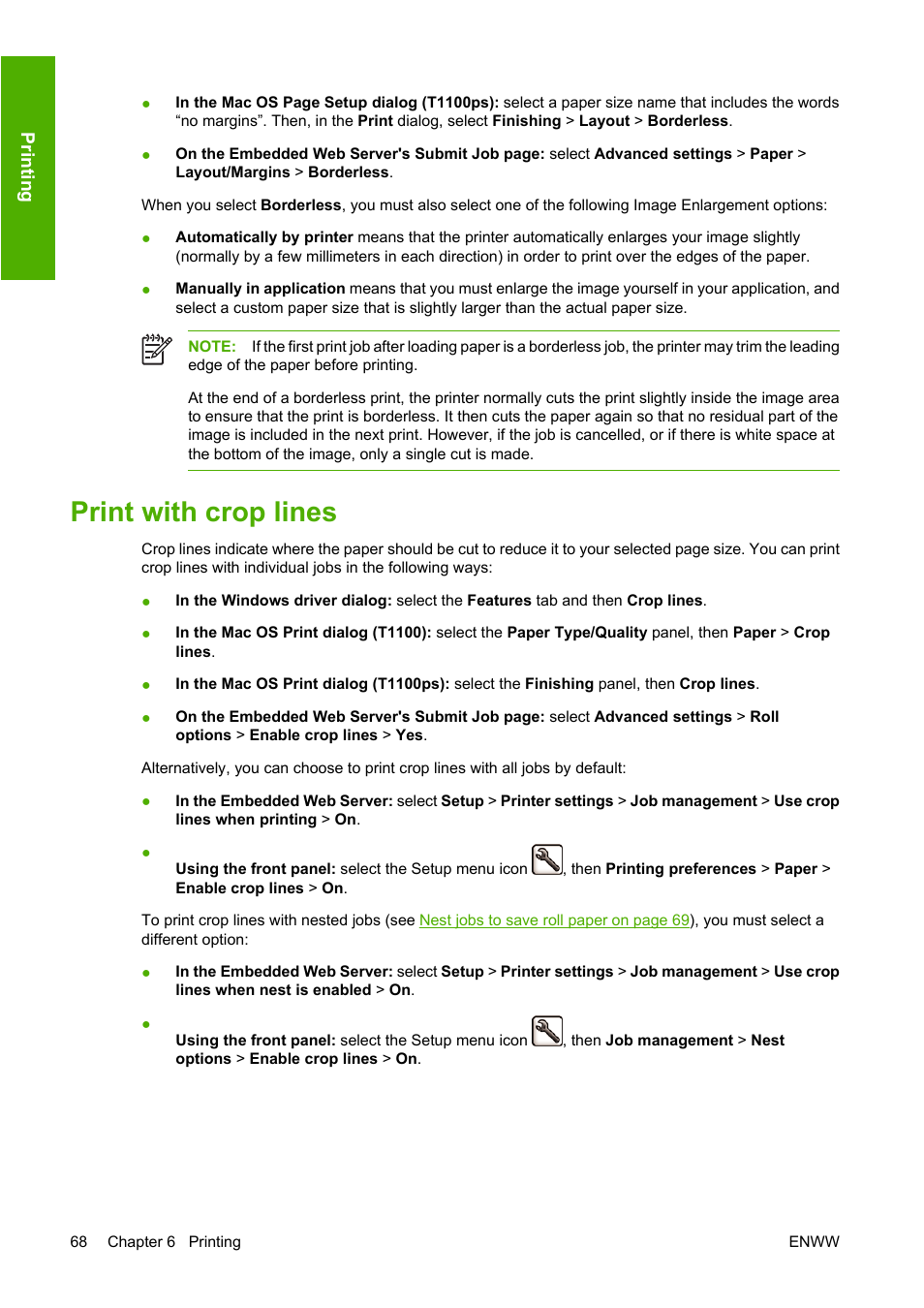 Print with crop lines | HP Designjet T1100 MFP series User Manual | Page 80 / 220
