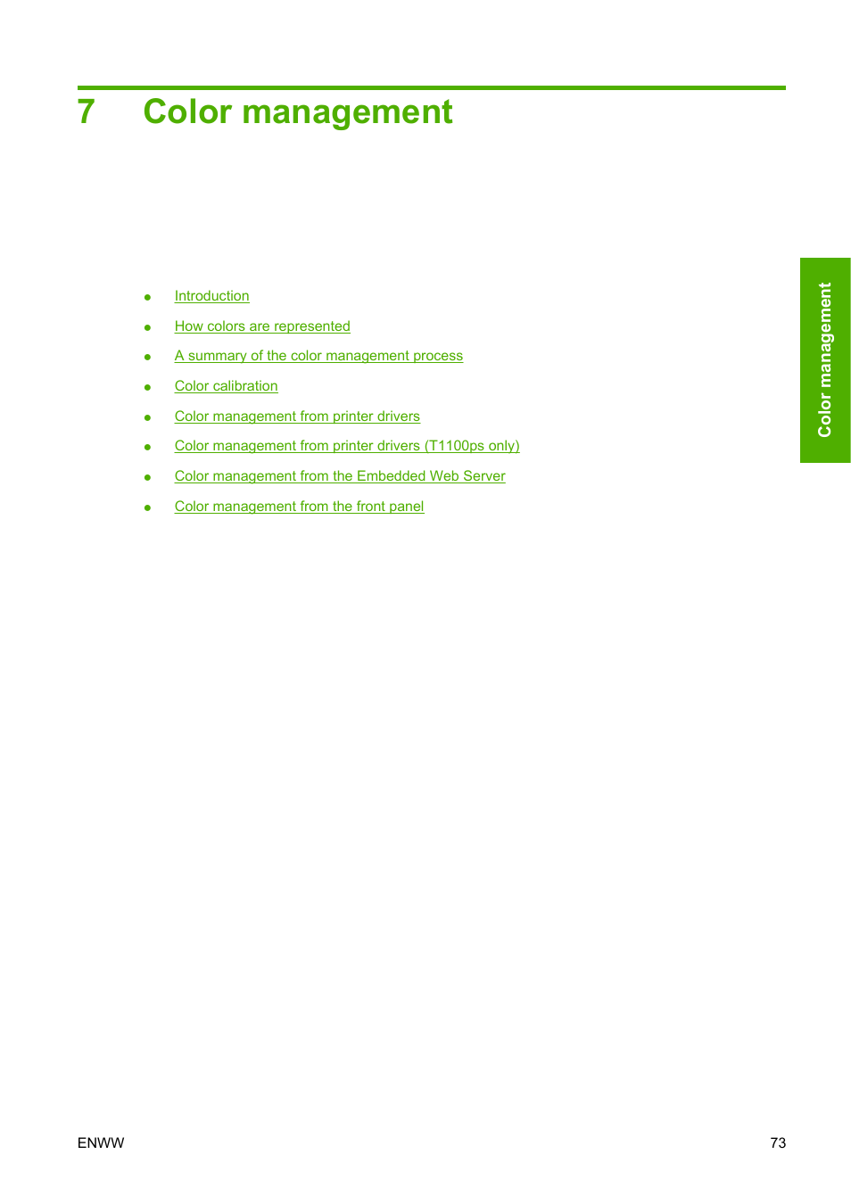 Color management, 7 color management, 7color management | HP Designjet T1100 MFP series User Manual | Page 85 / 220