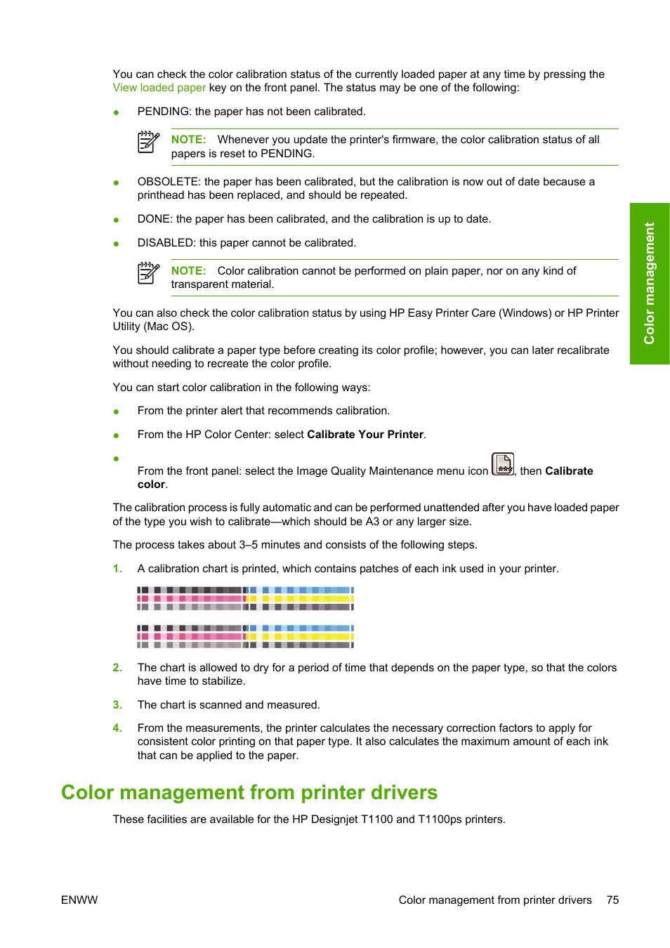 Color management from printer drivers | HP Designjet T1100 MFP series User Manual | Page 87 / 220