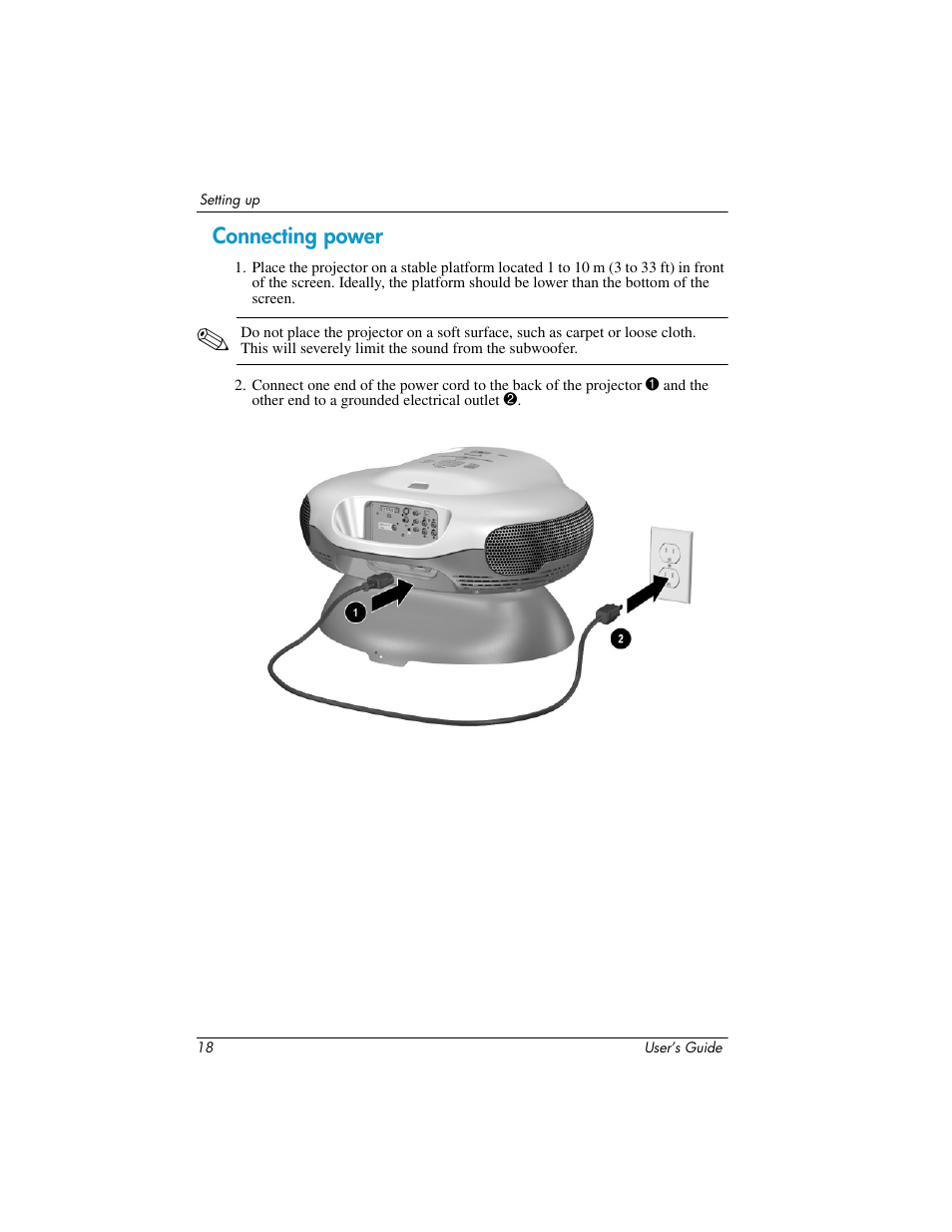 Connecting power | HP ep9012 Digital Projector User Manual | Page 18 / 85