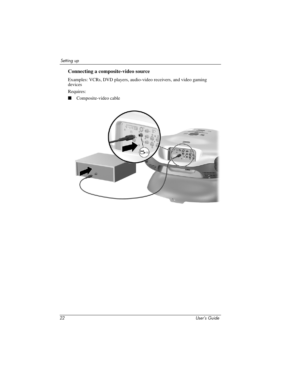 Connecting a composite-video source | HP ep9012 Digital Projector User Manual | Page 22 / 85