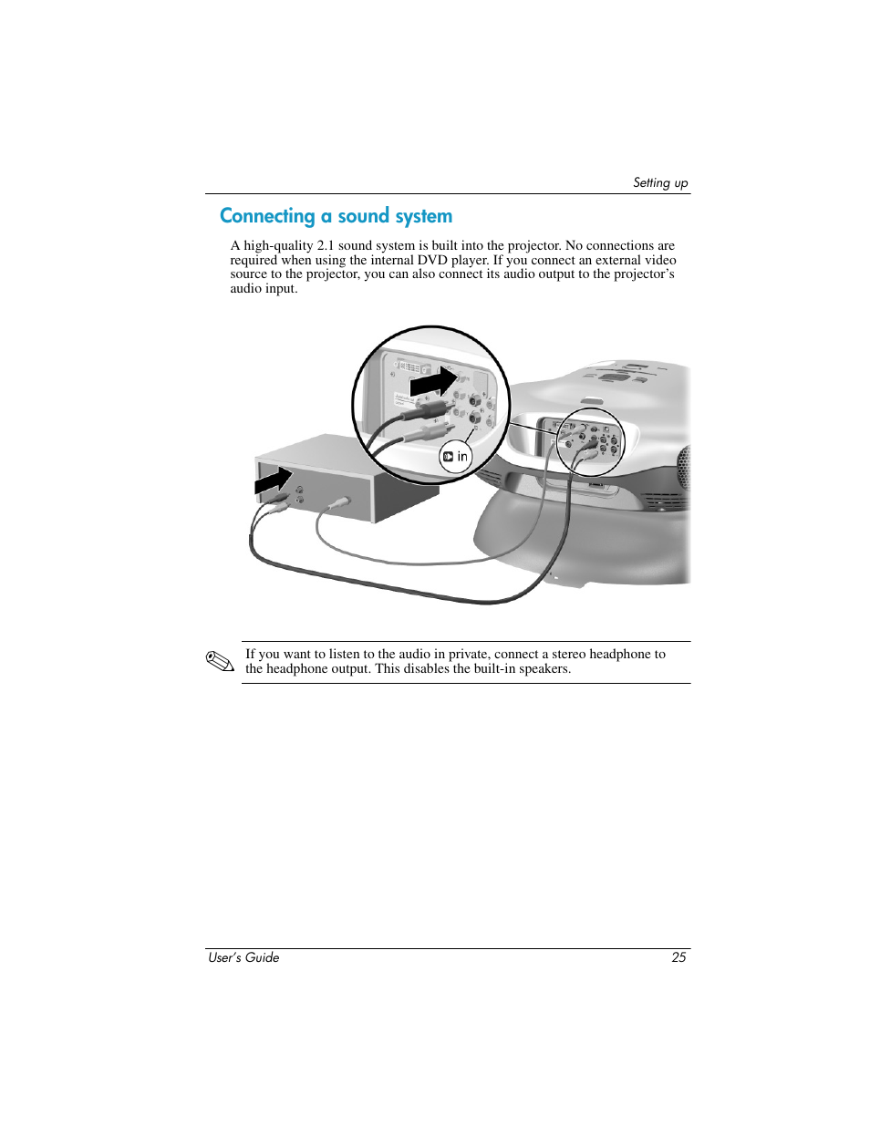 Connecting a sound system | HP ep9012 Digital Projector User Manual | Page 25 / 85