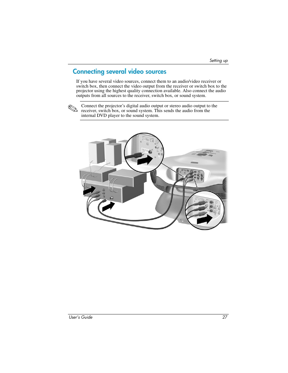 Connecting several video sources | HP ep9012 Digital Projector User Manual | Page 27 / 85