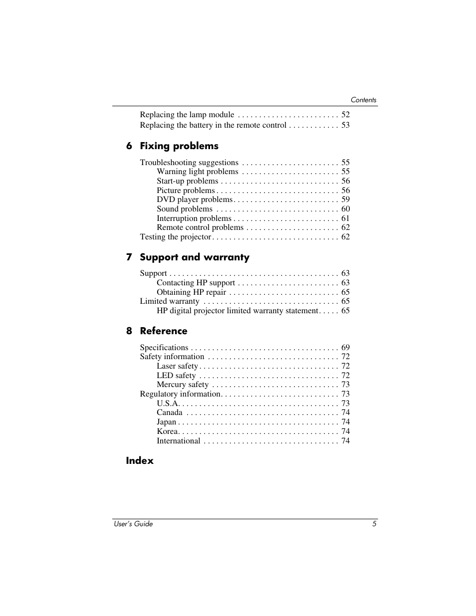 HP ep9012 Digital Projector User Manual | Page 5 / 85