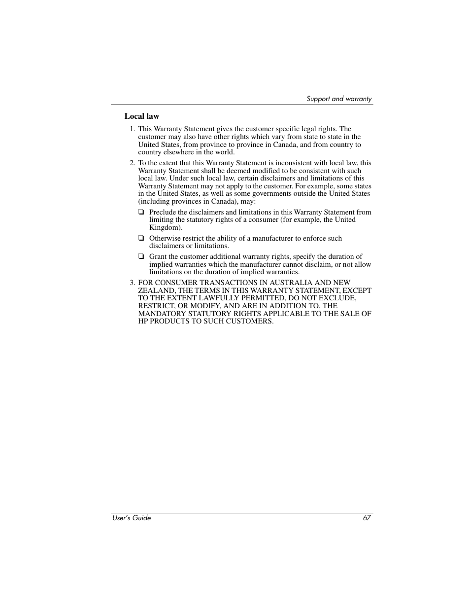 Local law | HP ep9012 Digital Projector User Manual | Page 67 / 85