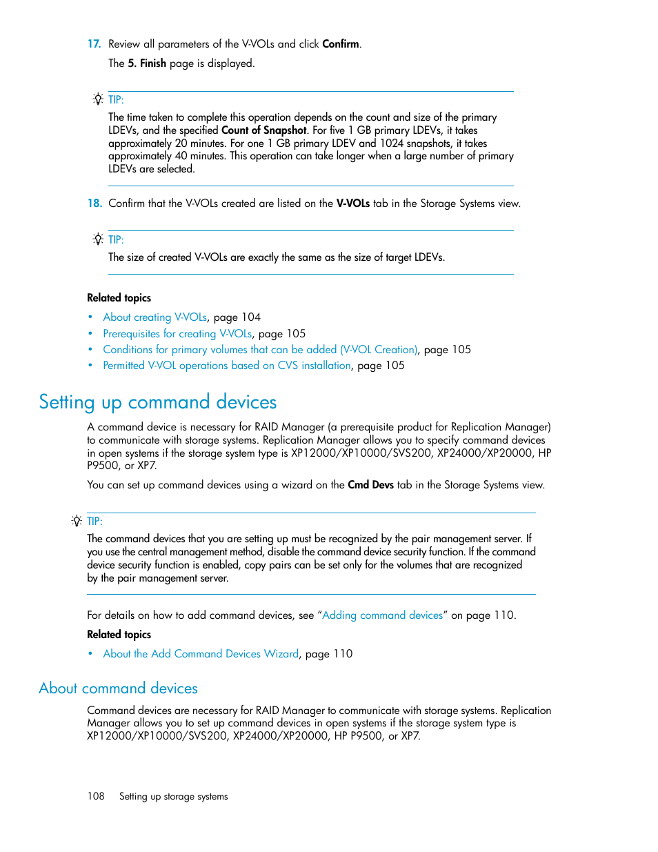 Setting up command devices, About command devices | HP XP P9000 Command View Advanced Edition Software User Manual | Page 108 / 496