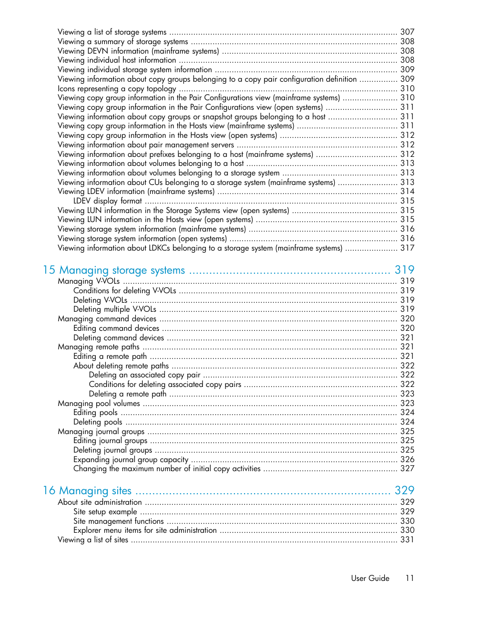 15 managing storage systems, 16 managing sites | HP XP P9000 Command View Advanced Edition Software User Manual | Page 11 / 496