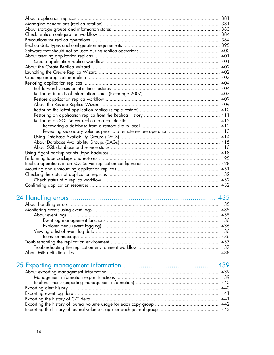 24 handling errors, 25 exporting management information | HP XP P9000 Command View Advanced Edition Software User Manual | Page 14 / 496